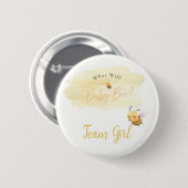 Bee Gender Reveal Button Team Girl 缶バッジ (正面&裏面)
