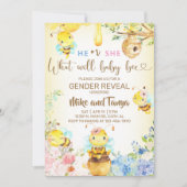 Bee gender reveal invite, bumblebee, honeybee. 招待状 (正面)