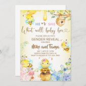 Bee gender reveal invite, bumblebee, honeybee. 招待状 (正面/裏面)