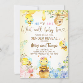 Bee gender reveal invite, bumblebee, honeybee. 招待状