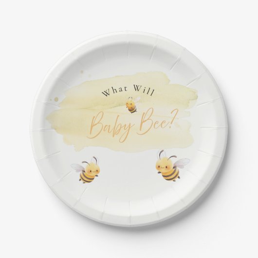Bee Gender Reveal Party Plates What Will Baby Bee ペーパープレート (正面)