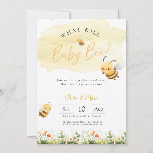 Bee Gender Reveal • What Will Baby Bee 招待状 (正面)