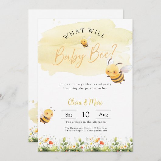 Bee Gender Reveal • What Will Baby Bee 招待状 (正面/裏面)