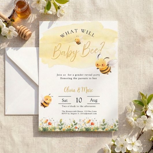 Bee Gender Reveal • What Will Baby Bee 招待状