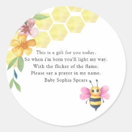  Bee girl baby shower - Prayer candle label ラウンドシール