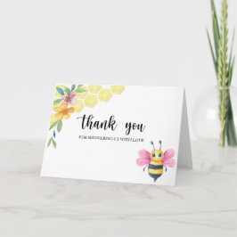 Bee girl baby shower thank you card カード