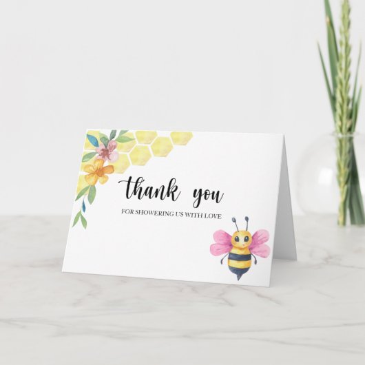 Bee girl baby shower thank you card カード (正面)