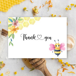 Bee girl baby shower thank you card カード