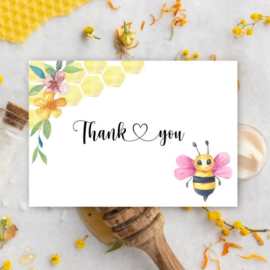 Bee girl baby shower thank you card カード