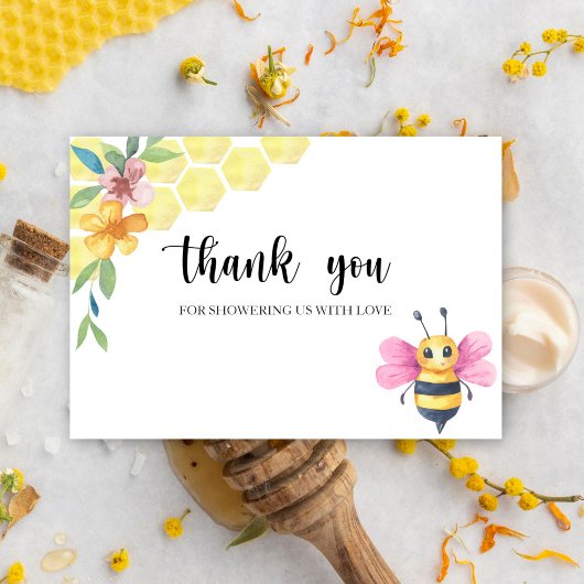 Bee girl baby shower thank you card カード