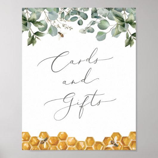 Bee Greenery赤ちゃんシャワーカードとギフトサイン ポスター (正面)