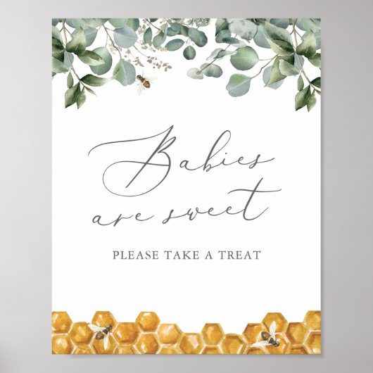 Bee Greenery赤ちゃんシャワーベビーは甘いサイン ポスター (正面)