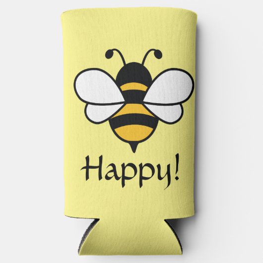 Bee HappyはBeeの画像でクーラーできる。編集可能 スリム缶クーラー (正面)