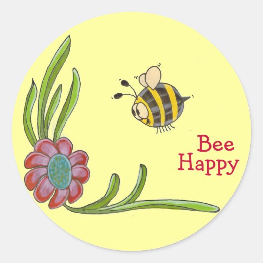 Bee Happyステッカー ラウンドシール (正面)