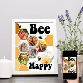 Bee Happy ハニカム6枚フォトコラージュ ポスター