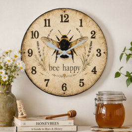 Bee Happy Bumble Bee ラージ壁時計