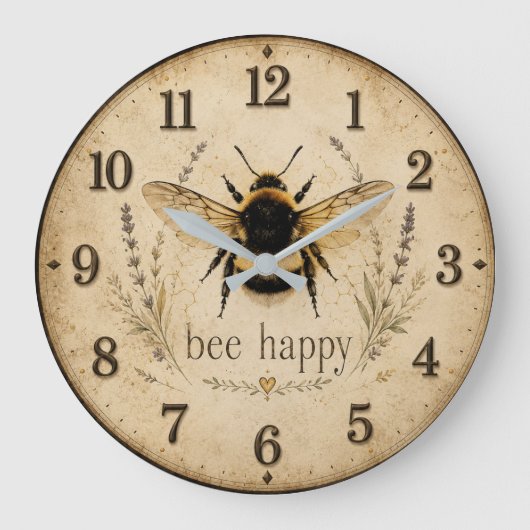 Bee Happy Bumble Bee ラージ壁時計 (正面)
