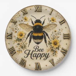 Bee Happy Bumble Bee Farmhouse Bee Lover Floral ペーパープレート