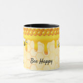Bee happy honeycomb pattern honey dripping マグカップ (中央)