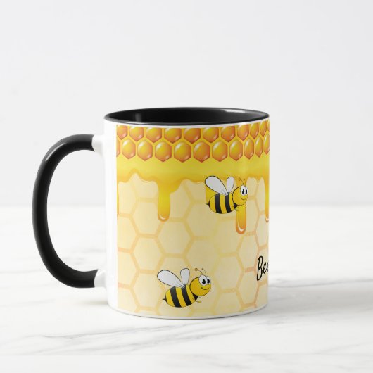 Bee happy honeycomb pattern honey dripping マグカップ (左)