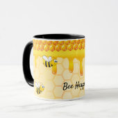 Bee happy honeycomb pattern honey dripping マグカップ (正面左)