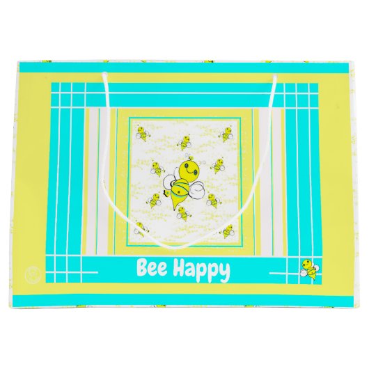 Bee Happy Present Gift Wrap ラージペーパーバッグ (正面)