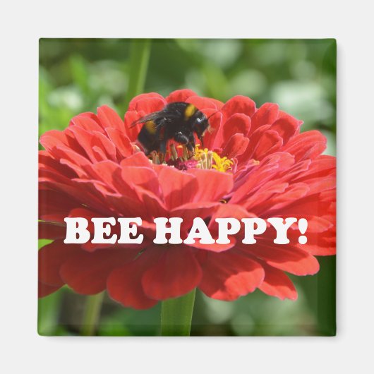 Bee Happy Red Flower マグネット (正面)