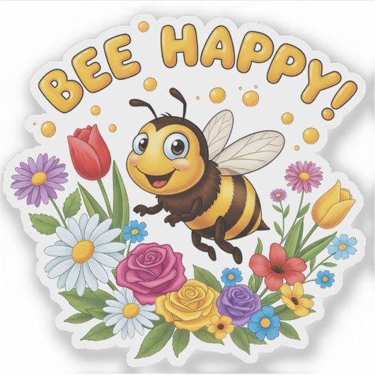 Bee Happy Sticker シール (正面)