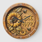 Bee Happy Sunflower Garden ラージ壁時計 (正面)