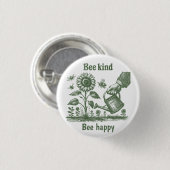  Bee Happy  Sunflower Gardening for Urban gardener 缶バッジ (正面&裏面)