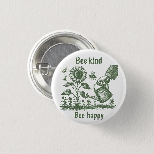 Bee Happy  Sunflower Gardening for Urban gardener 缶バッジ (正面&裏面)