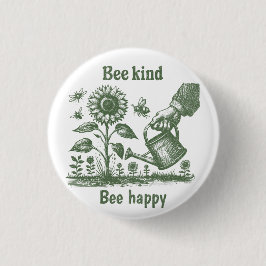 Bee Happy Sunflower Gardening for Urban gardener 缶バッジ