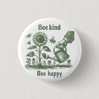  Bee Happy  Sunflower Gardening for Urban gardener 缶バッジ