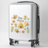 "BEE HAPPY"- süße Bienen mit Blumen- Aquarell シール (スーツケース)