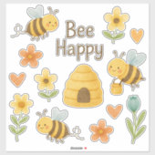 "BEE HAPPY"- süße Bienen mit Blumen- Aquarell シール (シート)