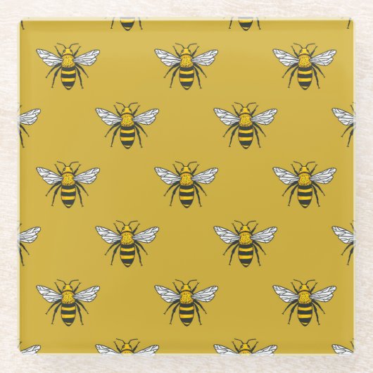 Bee Haven:ヴィンテージ黄色 ガラスコースター (正面)