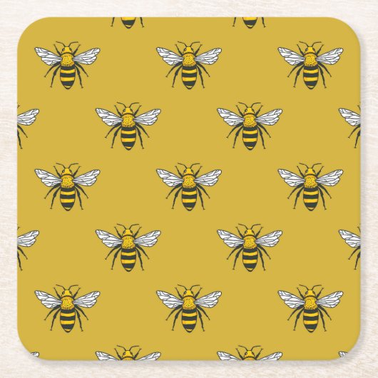 Bee Haven:ヴィンテージ黄色 スクエアペーパーコースター (正面)