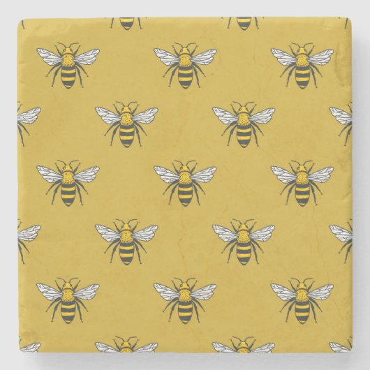 Bee Haven:ヴィンテージ黄色 ストーンコースター (正面)