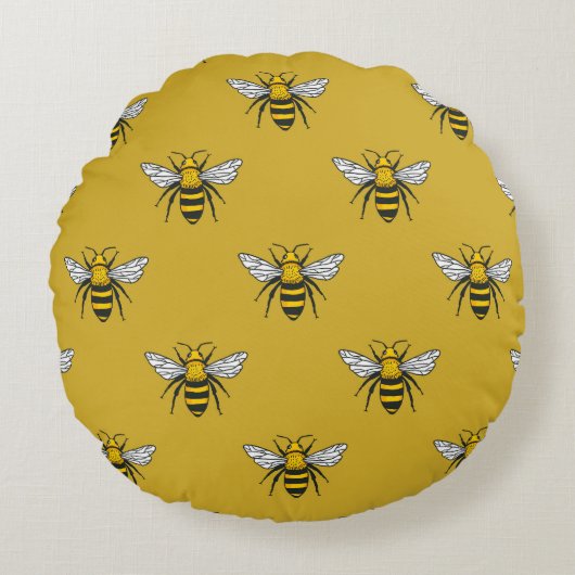 Bee Haven:ヴィンテージ黄色 ラウンドクッション (正面)