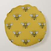 Bee Haven:ヴィンテージ黄色 ラウンドクッション (裏面)