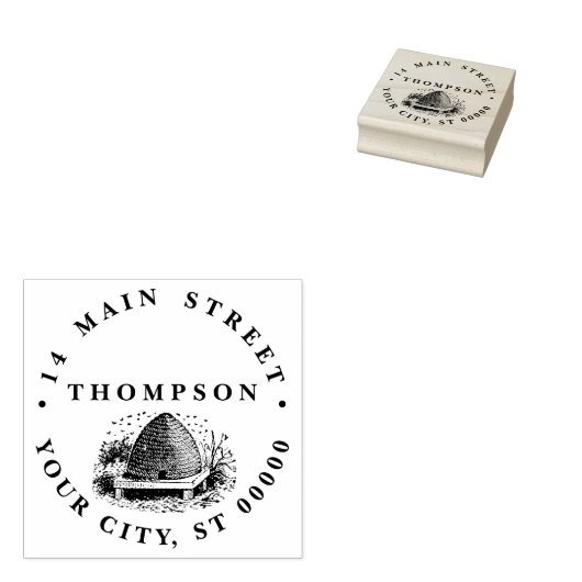 Bee HiveとBees #1 Heraldicヴィンテージ名アドレス ラバースタンプ (押印)