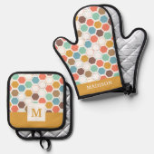 Bee Hiveモジュールパターン 鍋つかみ&鍋敷きセット (正面/裏面)