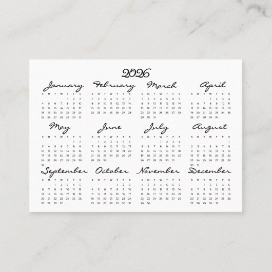 Bee Hive and Bees & 2026 Year Calendar 名刺 (裏面)