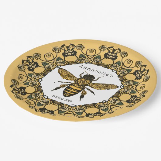 Bee Honeyビクトリアンラベルの個人設定 ペーパープレート (アングル)