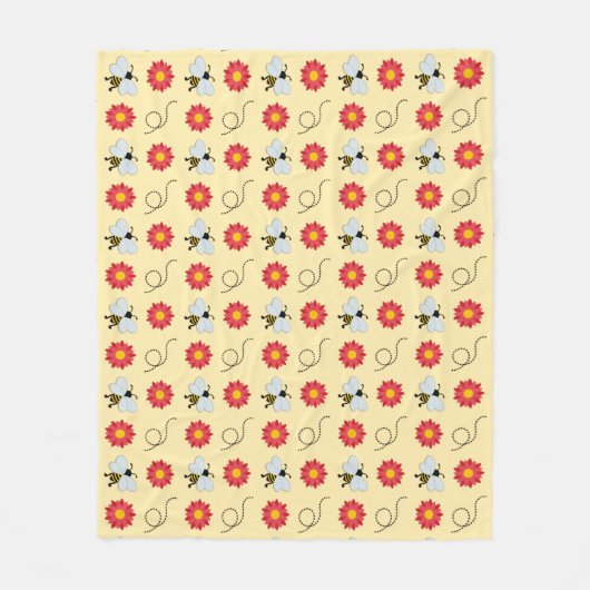 Bee Honey And Flower フリースブランケット (正面)