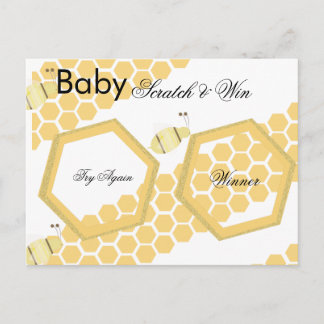 Bee Honey Baby Shower Game DIY Scratch Card 案内ポストカード