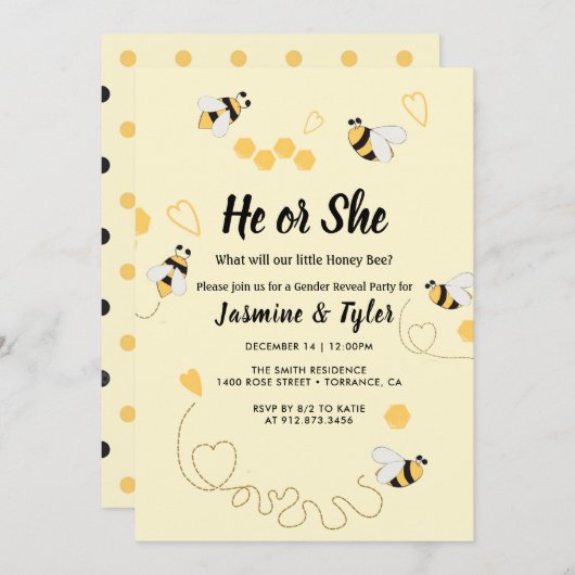 Bee Honey He Or Her Reveal 招待状 (正面/裏面)