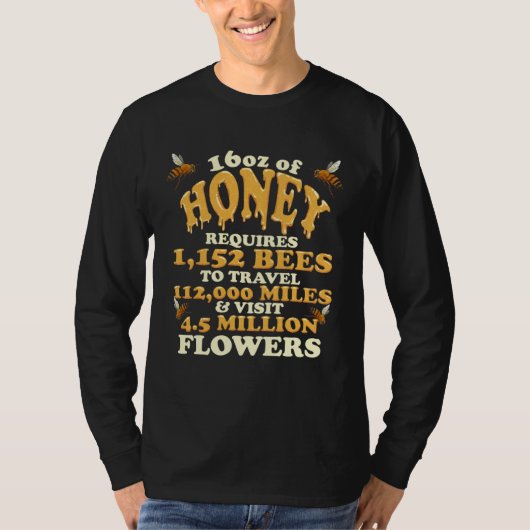 Bee Honey Statistics Beekeeper Honeycomb Tシャツ (正面)
