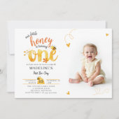 Bee Honey Theme Whimsical Cute Photo 1st Birthday 招待状 (正面)