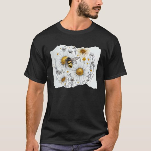 Bee Honeybee Daisy Flowers Tシャツ (正面)